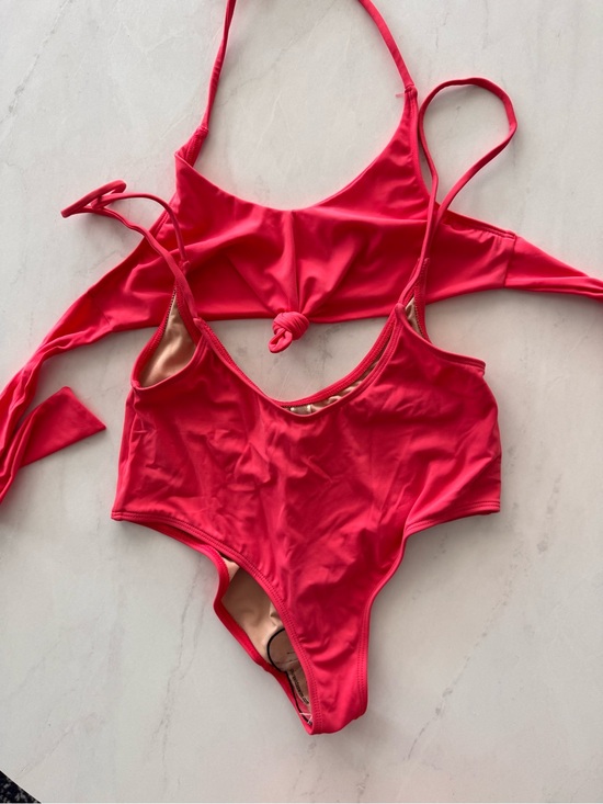 Pura Vida Other - Pura Vida Pink Solid 2 Piece Halter Tie Bikini Set High Leg Adjustable M